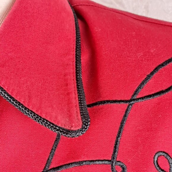 Vintage Panhandle Slim Size Medium Red Western Shirt Black Embroidery Snap Front - Picture 4 of 14